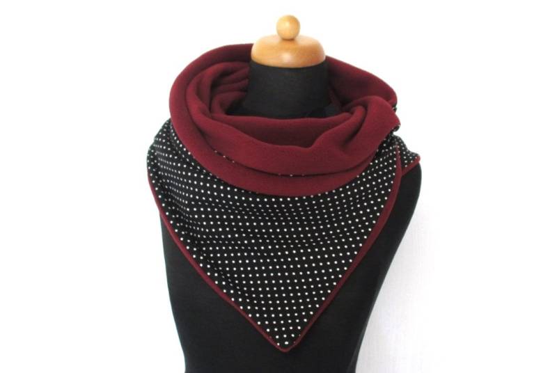 Wickelschal Aus Jersey Und Fleece, Schwarz/Bodeauxrot, Knopfschal von StDesignDE
