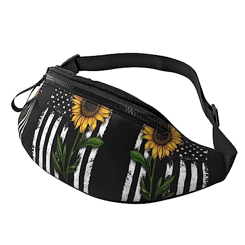 Bauchtasche mit Sonnenblume und amerikanischer Flagge, für Männer und Frauen, verstellbare Gürteltasche, lässige Hüfttasche für Reisen, Party, Festival, Schwarz , Einheitsgröße von StOlmx