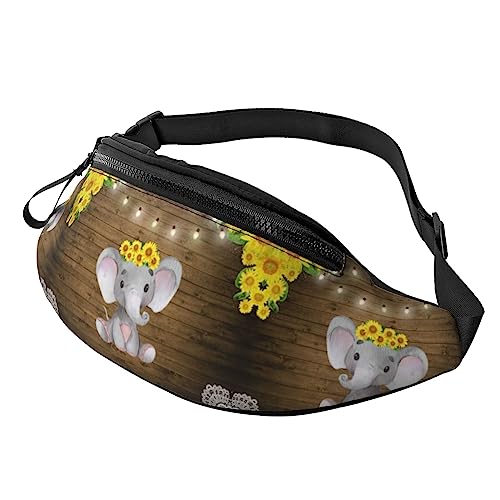 Bauchtasche mit Sonnenblumen-Elefant-Holzboden für Männer und Frauen, verstellbare Gürteltasche, lässige Hüfttasche für Reisen, Party, Festival, Schwarz , Einheitsgröße von StOlmx