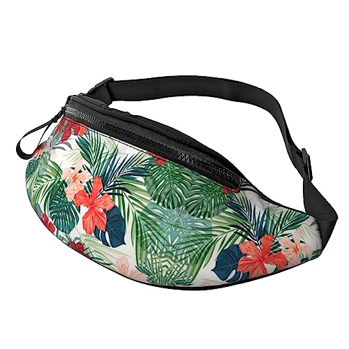 Bauchtasche mit Vegetationsblättern mit Hibiskusblüten für Männer und Frauen, verstellbare Gürteltasche, lässige Hüfttasche für Reisen, Party, Festival, Schwarz , Einheitsgröße von StOlmx