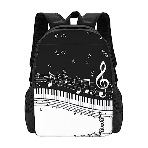 Klaviertasten Mit Musiknoten Rucksack Für Mädchen & Junge Rucksäcke Grundschule Büchertaschen Mittelschule Taschen Frauen Casual Daypack, Schwarz , One size von StOlmx