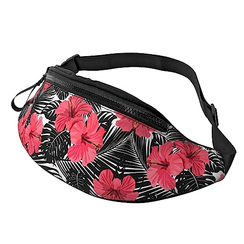 Rote Hibiskus-Bauchtasche für Männer und Frauen, verstellbare Gürteltasche, lässige Hüfttasche für Reisen, Party, Festival, Schwarz , Einheitsgröße von StOlmx