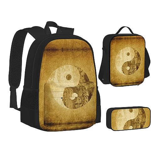 Rucksack, wasserdicht, isoliert, Lunchtasche und Federmäppchen, modisch, niedlich, Yin-Yang-Symbol, 3-teilig, Yin-Yang-Symbol, Einheitsgröße von StOlmx