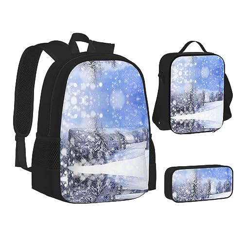 Rucksack, wasserdicht, isoliert, Lunchtasche und Federmäppchen, modisch, niedlich, interessant, Skelett, 3-teilig, Winterlandschaft, Einheitsgröße von StOlmx