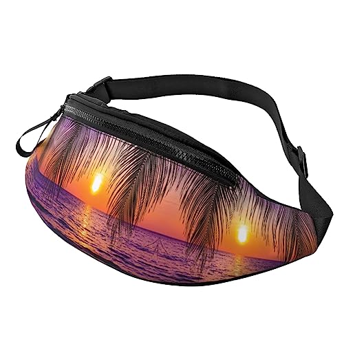 Sonnenuntergang Ozean mit tropischen Palmen Dämmerungsszene Bauchtasche für Männer Frauen, verstellbare Gürteltasche, lässige Hüfttasche für Reisen, Party, Festival, Schwarz , Einheitsgröße von StOlmx