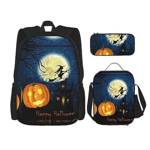 StOlmx 3-teiliges Set für Reisen, Wandern, leicht, verstellbar, isolierte Lunchtasche und Federmäppchen, Puerto Rico-Tapeten-Aufdruck, Kürbis Halloween, Einheitsgröße von StOlmx