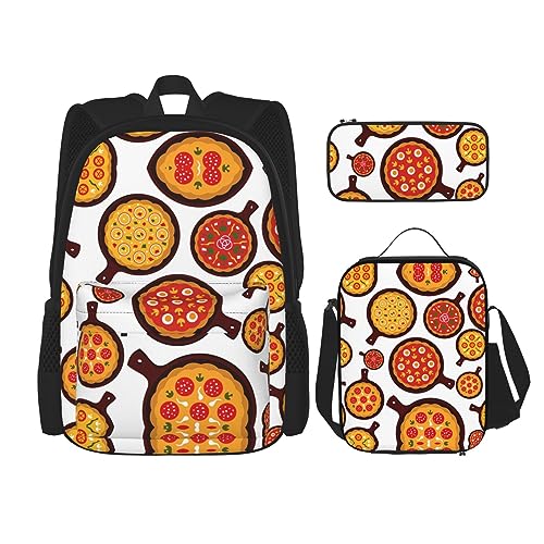 StOlmx 3-teiliges Set für Reisen, Wandern, leicht, verstellbar, isolierte Lunchtasche und Federmäppchen, rosa Teekannen-Druck, Pizza Food, Einheitsgröße von StOlmx