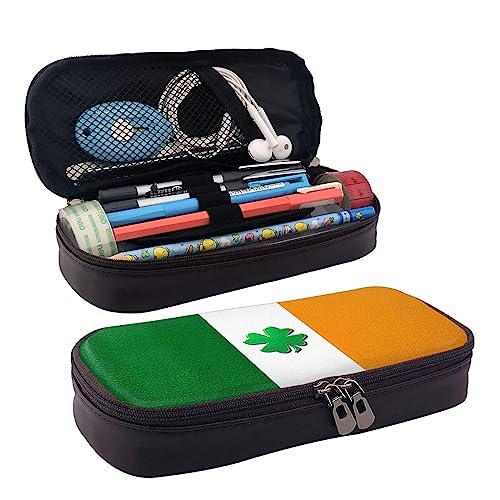 StOlmx Federmäppchen mit irischer Flagge, großes Fassungsvermögen, Reißverschluss, Stifttasche, strapazierfähiges Leder-Federmäppchen, Schwarz , Einheitsgröße, Koffer von StOlmx