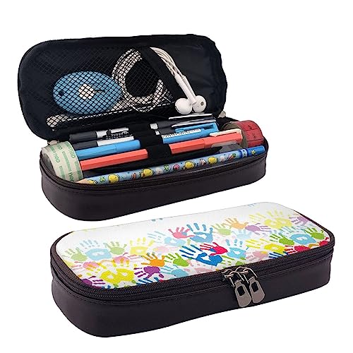 StOlmx Kinder Hand Druck Bleistift Fall Große Kapazität Bleistift Beutel, Reißverschluss Stift Tasche Durable Leder Bleistift Fall, Schwarz , Einheitsgröße, Koffer von StOlmx