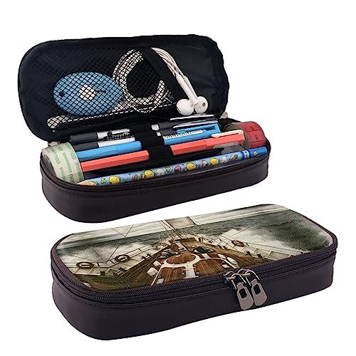 StOlmx Ocean Pencil Case Big Capacity Pencil Pouch,Zipper Pen Bag Durable Leather Pencil Case, Schwarz , Einheitsgröße, Koffer von StOlmx