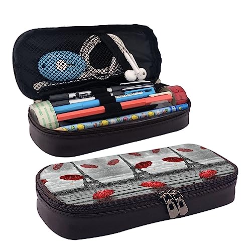 StOlmx Paris Tower Red Umbrella Pencil Case Big Capacity Pencil Pouch,Zipper Pen Bag Durable Leather Pencil Case, Schwarz , Einheitsgröße, Koffer von StOlmx