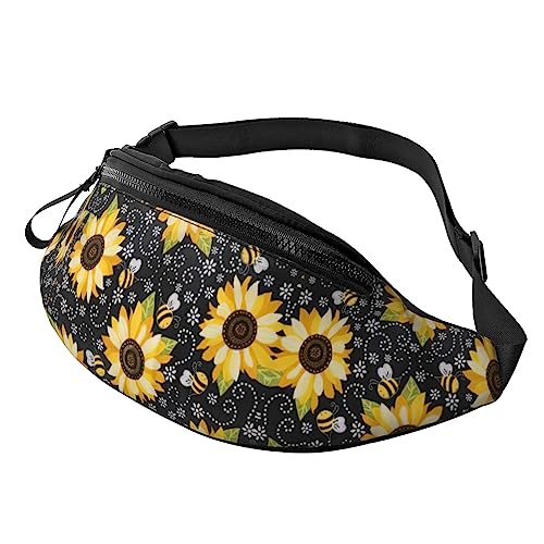 Sunflower Bees Bauchtasche für Herren und Damen, verstellbare Gürteltasche, lässige Hüfttasche für Reisen, Party, Festival, Schwarz , Einheitsgröße von StOlmx