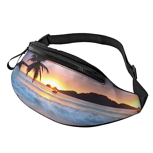 Sunrise Bauchtasche mit tropischer Palmeninsel für Männer und Frauen, verstellbare Gürteltasche, lässige Hüfttasche für Reisen, Party, Festival, Schwarz , Einheitsgröße von StOlmx