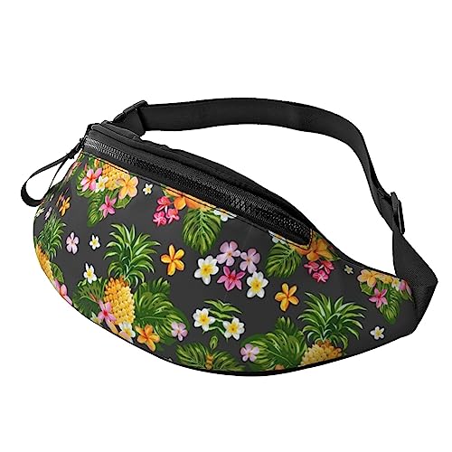 Tropische Ananas Hawaii Bauchtasche für Männer Frauen, verstellbare Gürteltasche, lässige Hüfttasche für Reisen, Party, Festival, Schwarz , Einheitsgröße von StOlmx