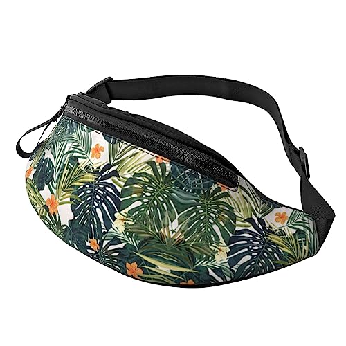 Tropische Sommer Hawaii-Blume Palmenblätter Bauchtasche für Männer Frauen, verstellbare Gürteltasche Casual Waist Pack für Reisen Party Festival, Schwarz , Einheitsgröße von StOlmx