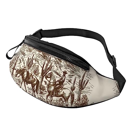 West Desert Cactus with Cowboys Riding Horses Fanny Pack for Men Women, Adjustable Belt Bag Casual Waist Pack for Travel Party Festival, Schwarz , Einheitsgröße von StOlmx