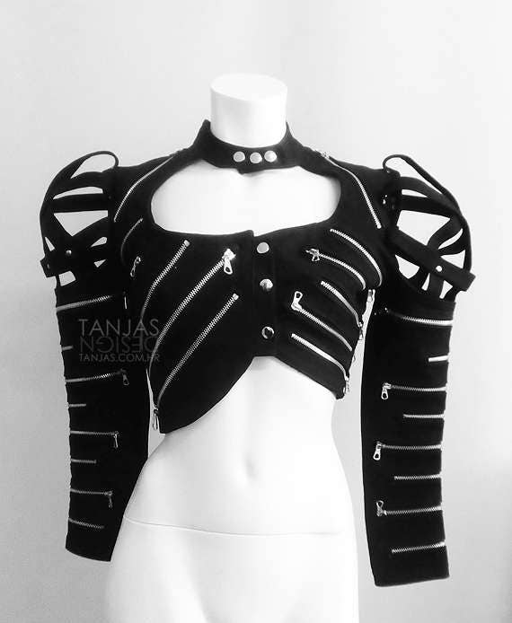 Dezuz Einzigartige Abgeschnittene Denim-Bikerjacke Mit Reißverschlüssen | Eine Einer Art Modedesigner Handgefertigte Jacke Laufsteg Fashionista von StTanjas
