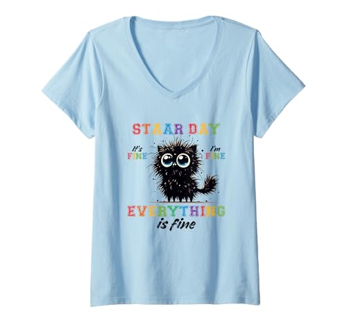 Damen Star Day Es ist in Ordnung Mir geht es gut Alles ist in Ordnung T-Shirt mit V-Ausschnitt Damen Star Day Es ist in Ordnung Mir geht es gut Alles ist in Ordnung T-Shirt mit V-Ausschnitt von Staar Day Motivation Humor Fun Cute