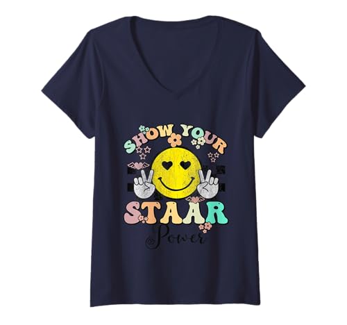 Damen Staar State Testing Day Show Your Star Power Teacher T-Shirt mit V-Ausschnitt Damen Staar State Testing Day Show Your Star Power Teacher T-Shirt mit V-Ausschnitt von Staar State Testing Day Show Your STAAR Power