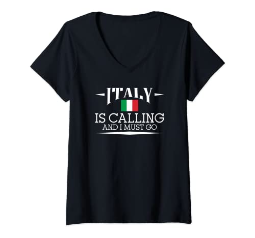 Damen Italy Is Calling And I Must Go - Italien Urlaub Reise T-Shirt mit V-Ausschnitt Damen Italy Is Calling And I Must Go - Italien Urlaub Reise T-Shirt mit V-Ausschnitt von Staatsangehörigkeit Nation Europa Länderflagge