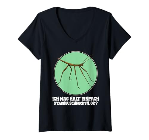 Damen Stabheuschrecken Stabheuschrecke T-Shirt mit V-Ausschnitt von Stabheuschrecken Stabheuschrecke Tier Shop