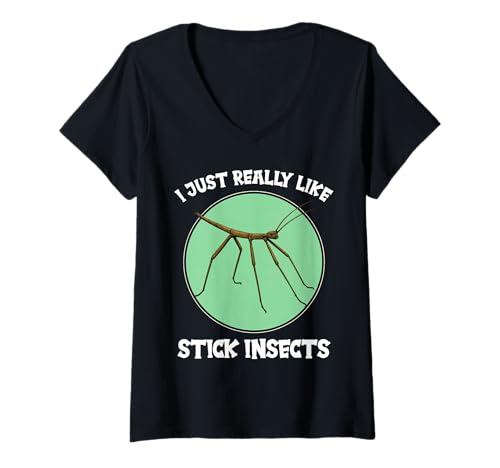 Damen Stabheuschrecken Stabheuschrecke T-Shirt mit V-Ausschnitt Damen Stabheuschrecken Stabheuschrecke T-Shirt mit V-Ausschnitt von Stabheuschrecken Stabheuschrecke Tier Shop