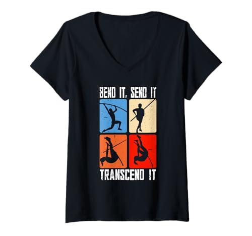 Damen Stabhochsprung Bend it Send it Transcend it T-Shirt mit V-Ausschnitt Damen Stabhochsprung Bend it Send it Transcend it T-Shirt mit V-Ausschnitt von Stabhochsprung Stabspringer Stabhochspringer