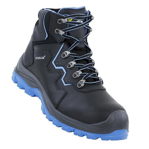 Sicherheitsstiefel S3 Alex Mid mit ESD, Atmungsaktiv, Bequem, Herren, Antischock, Leicht, Flexibel, Arbeitsstiefel, Echtleder (Schwarz-blau, EU Schuhgrößensystem, Erwachsene, Herren, Numerisch, M, 38) von STABILUS
