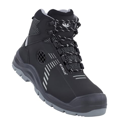 STABILUS Lou Mid S3 Herren-Sicherheitsstiefel leichte Arbeitsstiefel Rutschfestigkeit Anti-Schock ESD-DGUV-Arbeitsstiefel (Schwarz-grau, EU Schuhgrößensystem, Erwachsene, Herren, Numerisch, M, 43) von STABILUS