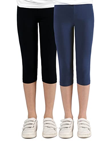 Capri Leggings Mädchen - 3/4 Hose, bequem, elastisch, vielseitig kombinierbar - Farben: Blau, Schwarz, Pink, Weiß, Größen: 92-176 (104/110, 2er-Pack Marine/Schwarz) von Staccato