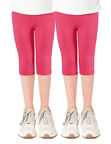 Capri Leggings Mädchen - 3/4 Hose, bequem, elastisch, vielseitig kombinierbar - Farben: Blau, Schwarz, Pink, Weiß, Größen: 92-176 (104/110, 2er-Pack Pink/Pink) von Staccato