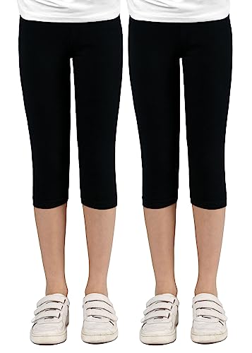 Capri Leggings Mädchen - 3/4 Hose, bequem, elastisch, vielseitig kombinierbar - Farben: Blau, Schwarz, Pink, Weiß, Größen: 92-176 (104/110, 2er-Pack Schwarz/Schwarz) von Staccato