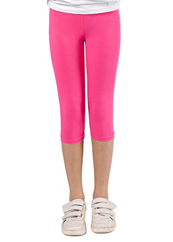 Capri Leggings Mädchen - 3/4 Hose, bequem, elastisch, vielseitig kombinierbar - Farben: Blau, Schwarz, Pink, Weiß, Größen: 92-176 (104/110, Pink) von Staccato