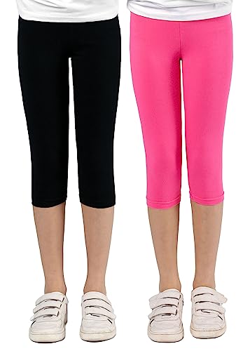 Capri Leggings Mädchen - 3/4 Hose, bequem, elastisch, vielseitig kombinierbar - Farben: Blau, Schwarz, Pink, Weiß, Größen: 92-176 (128/134, 2er-Pack Schwarz/Pink) von Staccato