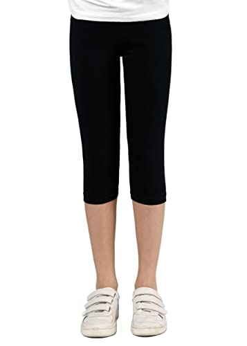Capri Leggings Mädchen - 3/4 Hose, bequem, elastisch, vielseitig kombinierbar - Farben: Blau, Schwarz, Pink, Weiß, Größen: 92-176 (140, Schwarz) von Staccato