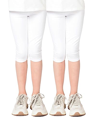 Capri Leggings Mädchen - 3/4 Hose, bequem, elastisch, vielseitig kombinierbar - Farben: Blau, Schwarz, Pink, Weiß, Größen: 92-176 (92/98, 2er-Pack Weiß/Weiß) von Staccato