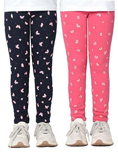 Staccato Mädchen Thermoleggings - gefüttert, elastisch, kuschelige Winterleggings - Designs: Herzen, Regenbogen, Einhorn, Schmetterling (104/110, 2er-Pack Schmetterling Dark Rose/Marine) von Staccato