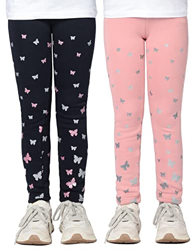 Staccato Mädchen Thermoleggings - gefüttert, elastisch, kuschelige Winterleggings - Designs: Herzen, Regenbogen, Einhorn, Schmetterling (104/110, 2er-Pack Schmetterling Old Rose/Deep Tinte) von Staccato