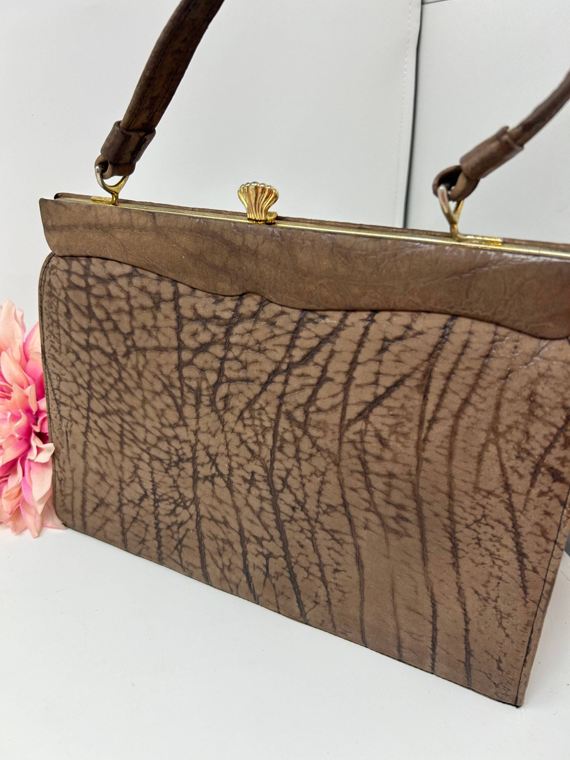 Vintage Melano Leder Handtasche 1950Er Jahre Kelly Bag, Hellbraun Gemustert Vintage Melano Leder Handtasche 1950Er Jahre Kelly Bag, Hellbraun Gemustert von StaceyDoesVintage