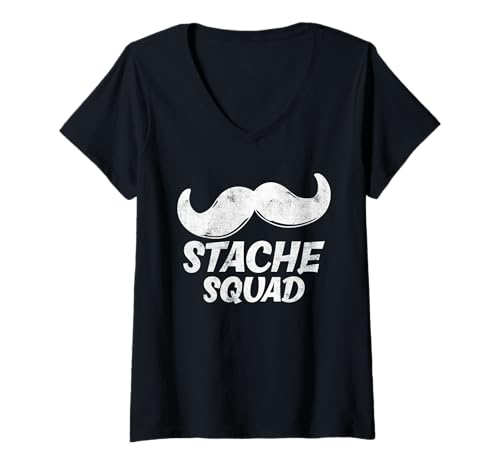 Damen Stache Squad Schnurrbart Gruppenkostüm Herren Junge T-Shirt mit V-Ausschnitt von Stache Squad Mustache Group Costume