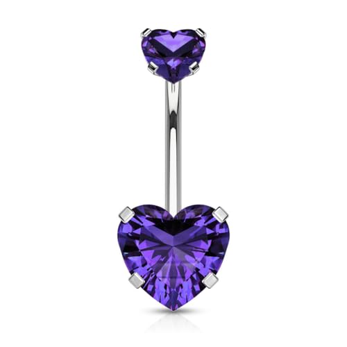 Stachelkleid Bauchnabelpiercing Herz Zirkonia Innengewinde Schmuck Chirurgenstahl 316L Herz Piercing für Frauen Silber/Tansanit von Stachelkleid