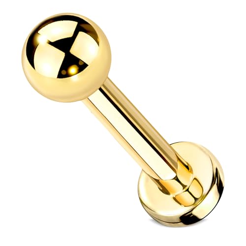 Stachelkleid Labret Piercing Titan Kugel Flat Base Flache Basis Universal Hypoallergen Man Frau Conch Cyber Dahlia Helix Ohr Nase Septril Shark Snake Tragus Lippe Gold, 8 mm von Stachelkleid