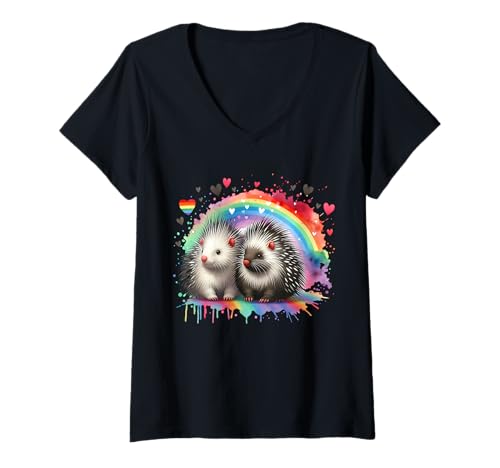 Damen Porcupine Stachelschwein T-Shirt mit V-Ausschnitt von Stachelschwein Damen Herren