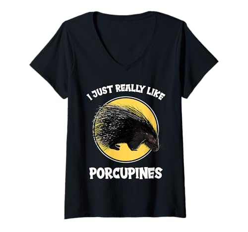 Damen Stachelschweine Stachelschwein T-Shirt mit V-Ausschnitt von Stachelschweine Stachelschwein Tier Shop