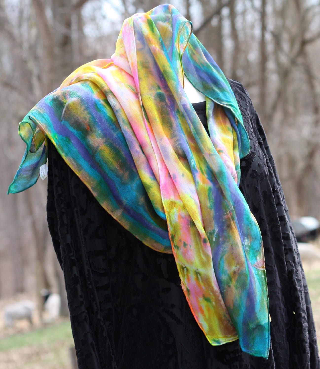 Tragbarer Chiffon Schal Aus Seide Handbemalt 14"x72" Tragbarer Chiffon Schal Aus Seide Handbemalt 14"x72" von StackARockRanch