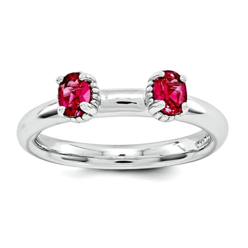 Stackable Expressions Damen-Ring, 925er-Sterlingsilber, poliert, 2,5 mm, Rubin mit zwei Steinen, US-Größe 7 von Stackable Expressions