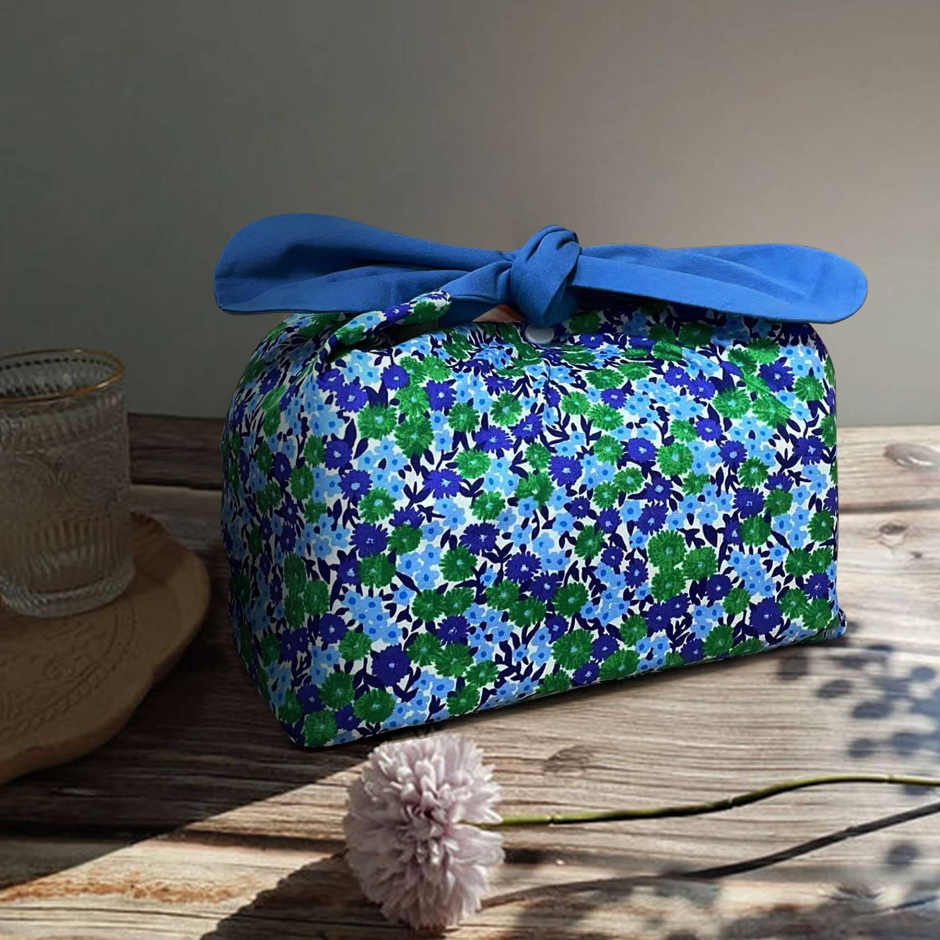 Benutzerdefinierte Name Blaue Blumen Isoliertasche Bentotasche, Zero Waste, Umweltfreundliches Lunchboxtuch Schulgeschenk Für Frauen von StacyKitchenDecor