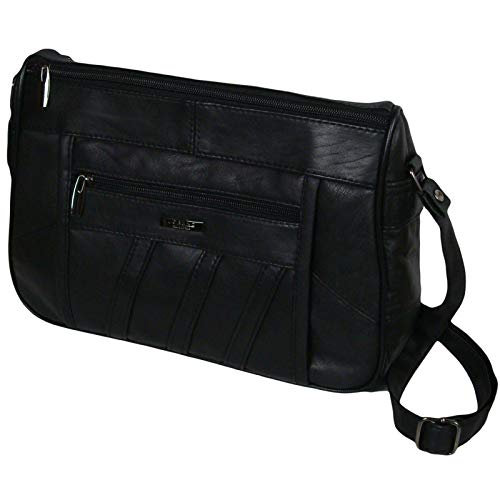 Damen Super Weiches Nappa Leder Schultertasche / Handtasche mit zwei Reißverschlussfächer. ( Schwarz ) von Lorenz