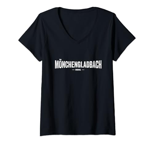Damen MÖNCHENGLADBACH ORIGINAL T-Shirt mit V-Ausschnitt von Stadt Geschenke Souvenirs Mönchengladbach
