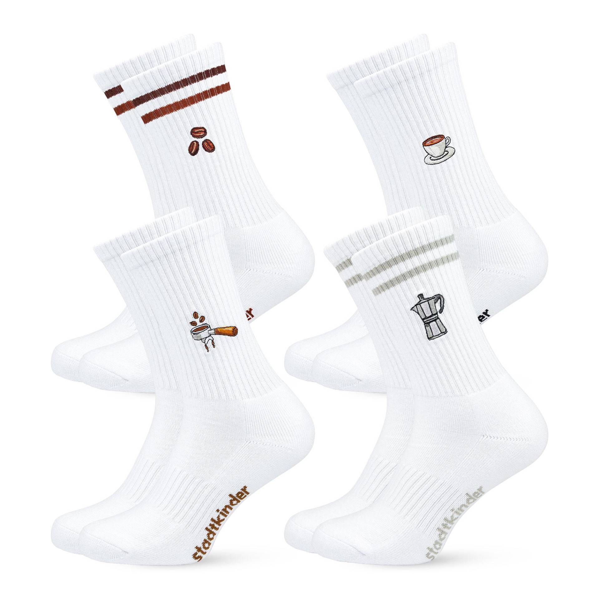 Barista Mix Socken 4Er Set Bestickte Bio-Baumwolle Sportsocken Für Damen & Herren Lustige Tennissocken Mit Kaffee-Motiv von StadtkinderCom